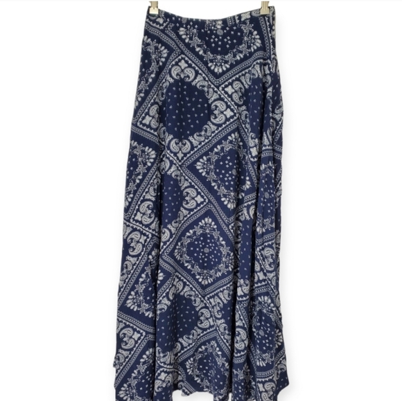Natural Life Skirt Ginger Boho Maxi Side Slit Navy/White Bandana (Size XS) - Picture 2 of 5